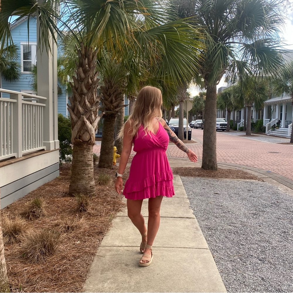 Pink Sleeveless Ruffle Dress
